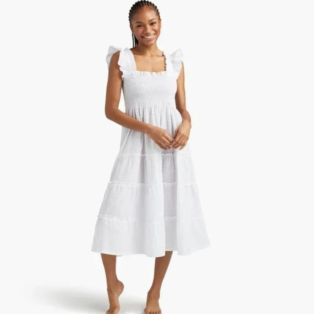 Hill House The Ellie Nap Dress in White Swiss Dot Size Small